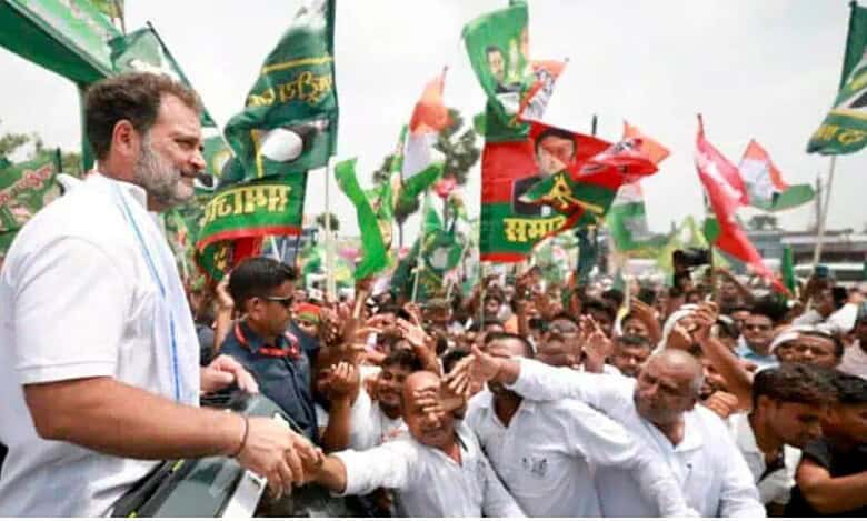 Congress leader Rahul Gandhi participates in Voter Adhikar Yatra in Bihar