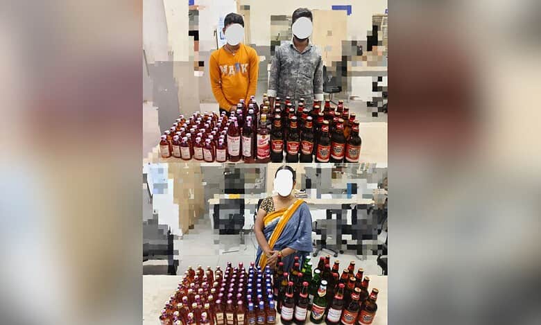 Three people were arrested for illegal liquor sale in Hyderabad