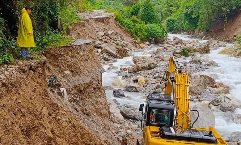Search and rescue operation being conducted at an affected area after a cloudburst in Uttarakhand on Tuesday.