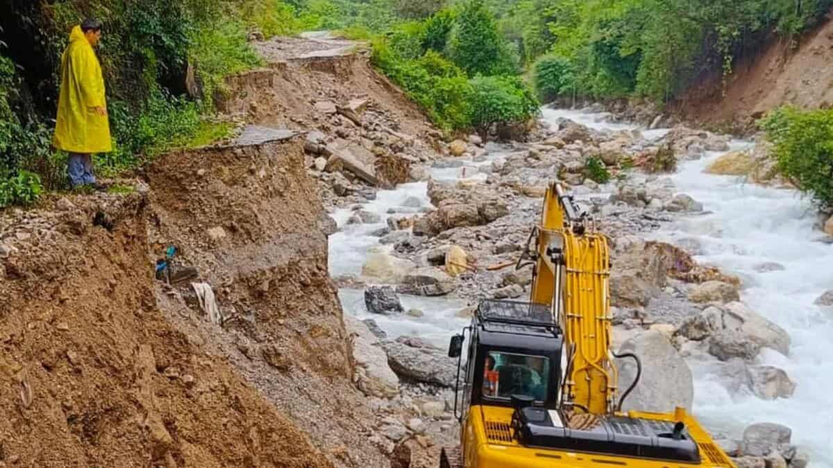 Search and rescue operation being conducted at an affected area after a cloudburst in Uttarakhand on Tuesday.