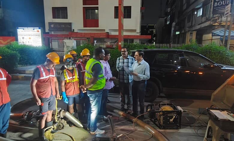 GHMC officials test the robotic technology for drain cleaning in Hyderabad