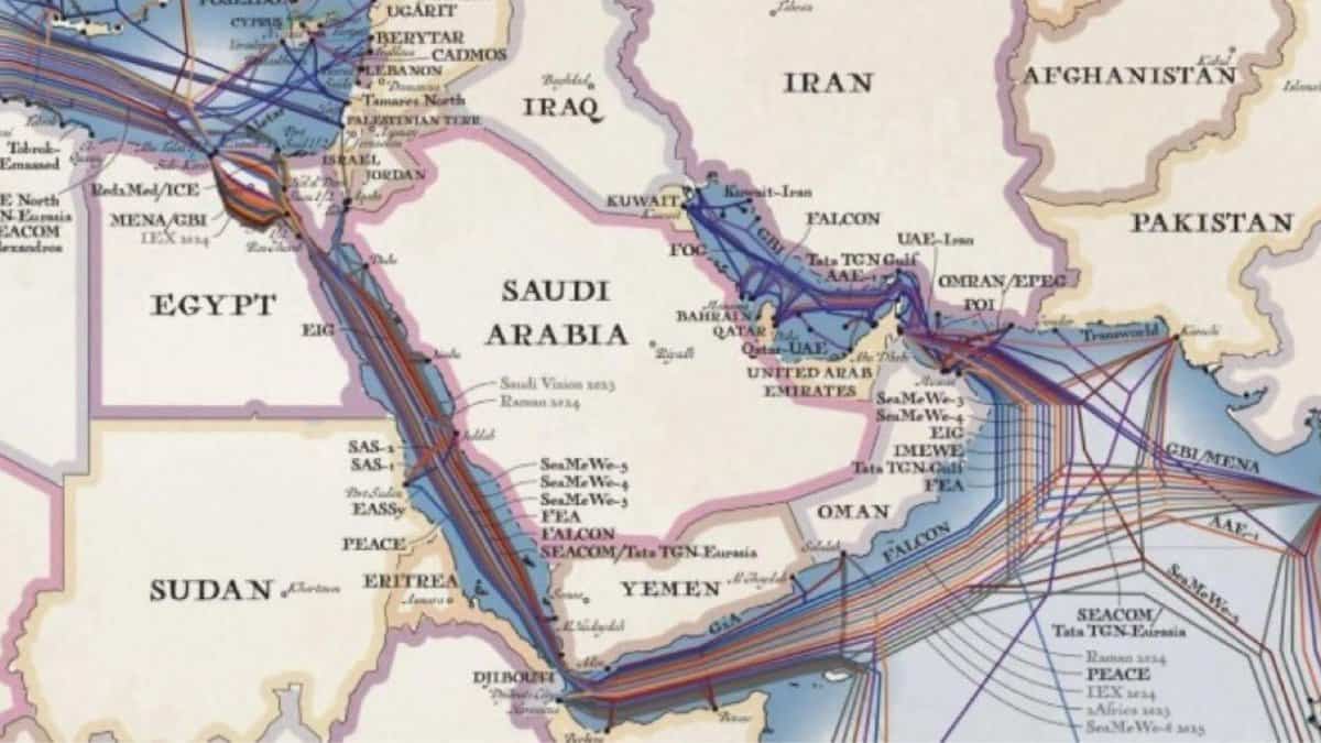 A map showing internet outage in the Middle East