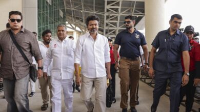 Actor-politician and Tamilaga Vettri Kazhagam (TVK) founder, Vijay in Tiruchirappalli on Saturday (PTI)