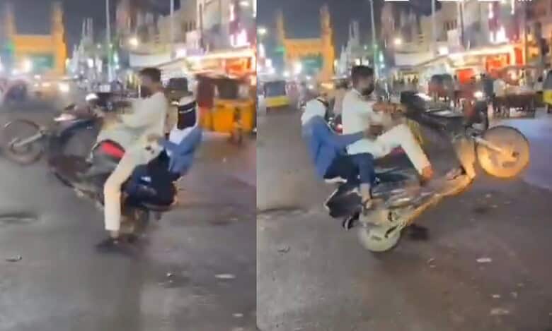 bike stunts in Hyderabad's Old city