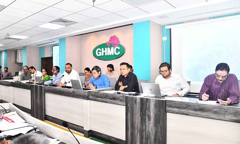 GHMC commissioner RV Karnan at the review meet in Hyderabad