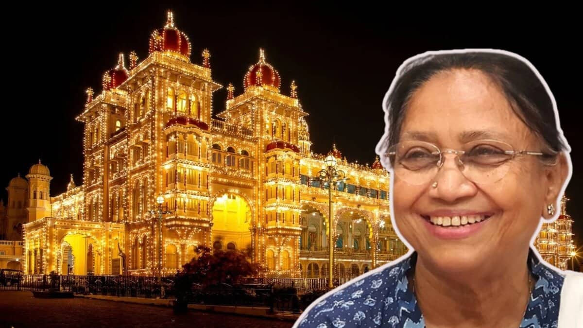 Luxurious illuminated building at night with smiling woman in foreground, featured in The Siasat Daily news.