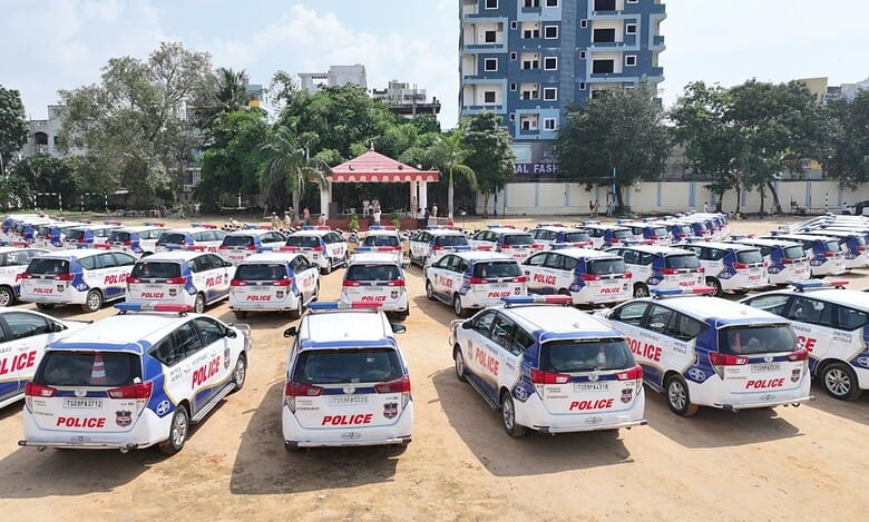 Stickers on the Telangana police vehicles to be changed