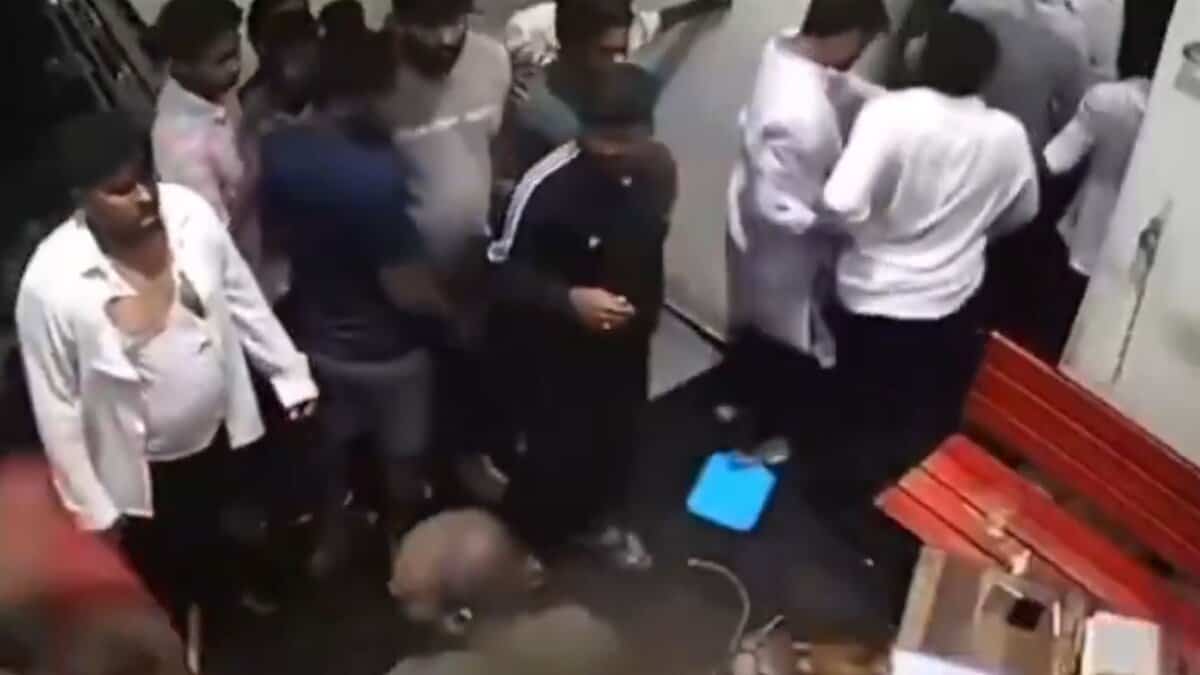 CCTV image of a brawl between bouncers and customers at a Hyderabad pub