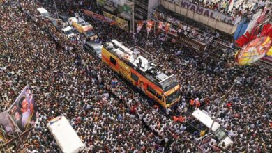Tamilaga Vettri Kazhagam (TVK) President and actor Vijay addresses a rally, in Namakkal district in Tamil Nadu on Saturday. (PTI Photo)