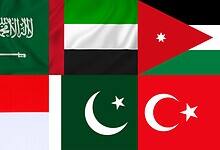 Flags of countries welcoming the Gaza Peace plan