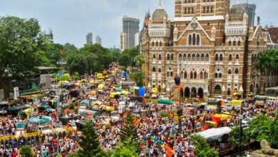 Maratha community members protest seeking reservation for the community under the Other Backward Classes (OBC) category in Mumbai on Monday.