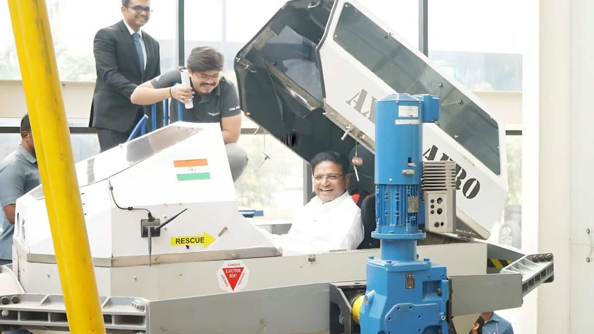 Telangana IT minister Sridhar Babu reviewing fighter jet simulators in Hyderabad