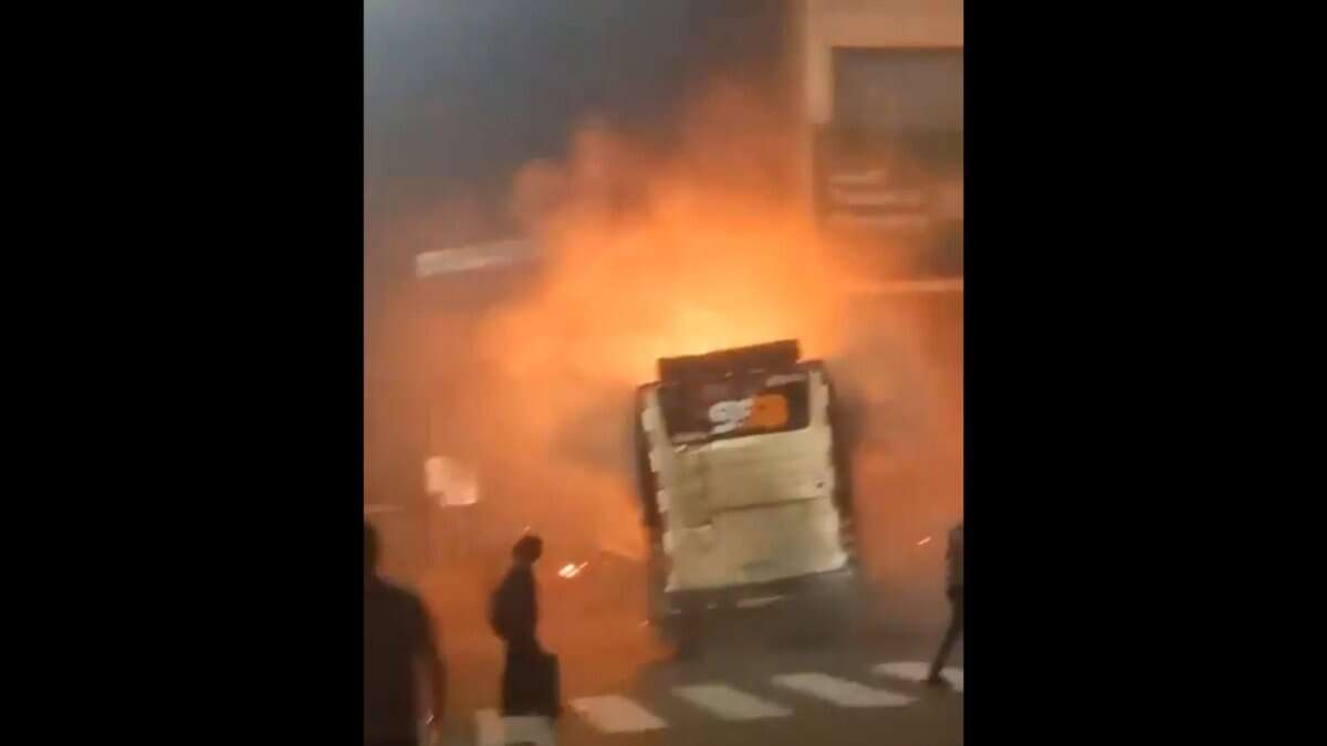 Private travel bus catches fire in SR Nagar