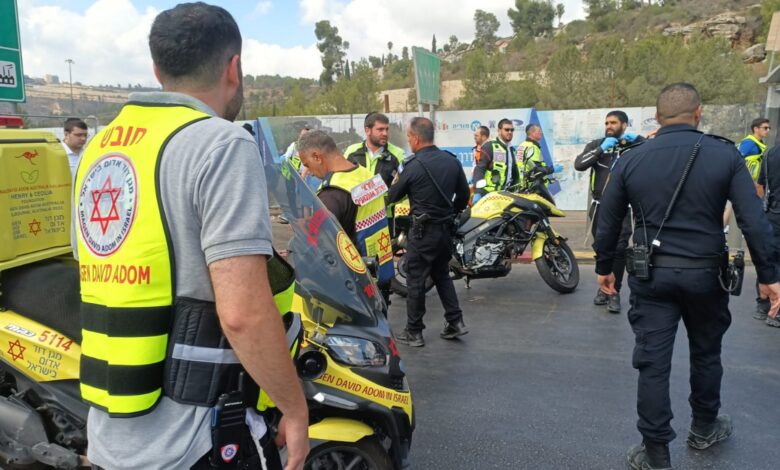 Paramedics and police at the scene of a shooting attack in Jerusalem.