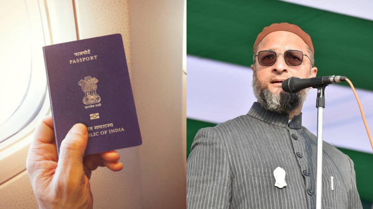 An image of an Indian Passport and Asaduddin Owaisi