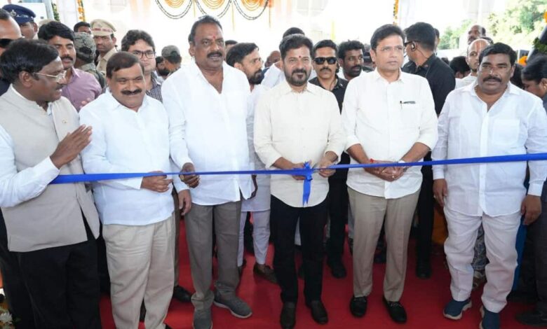 Image of Telangana CM Revanth Reddy during the foundation laying ceremony of the Godavari Phase 2 & 3 irrigation project.