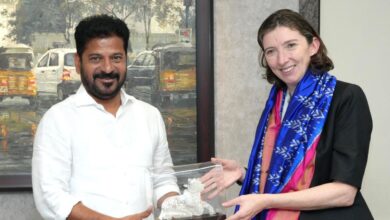 Telangana CM Revanth Reddy with British High Commissioner Lindy Cameron.