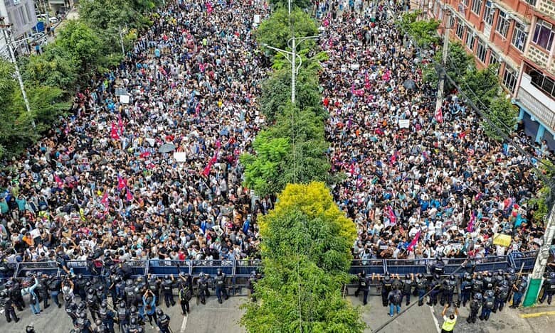 protest in Nepal against socialist government ban on 26 social media apps