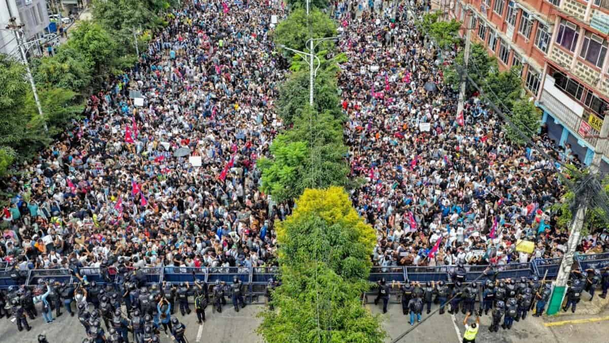 protest in Nepal against socialist government ban on 26 social media apps