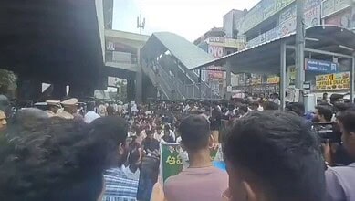 Protest at Hyderabad metro station