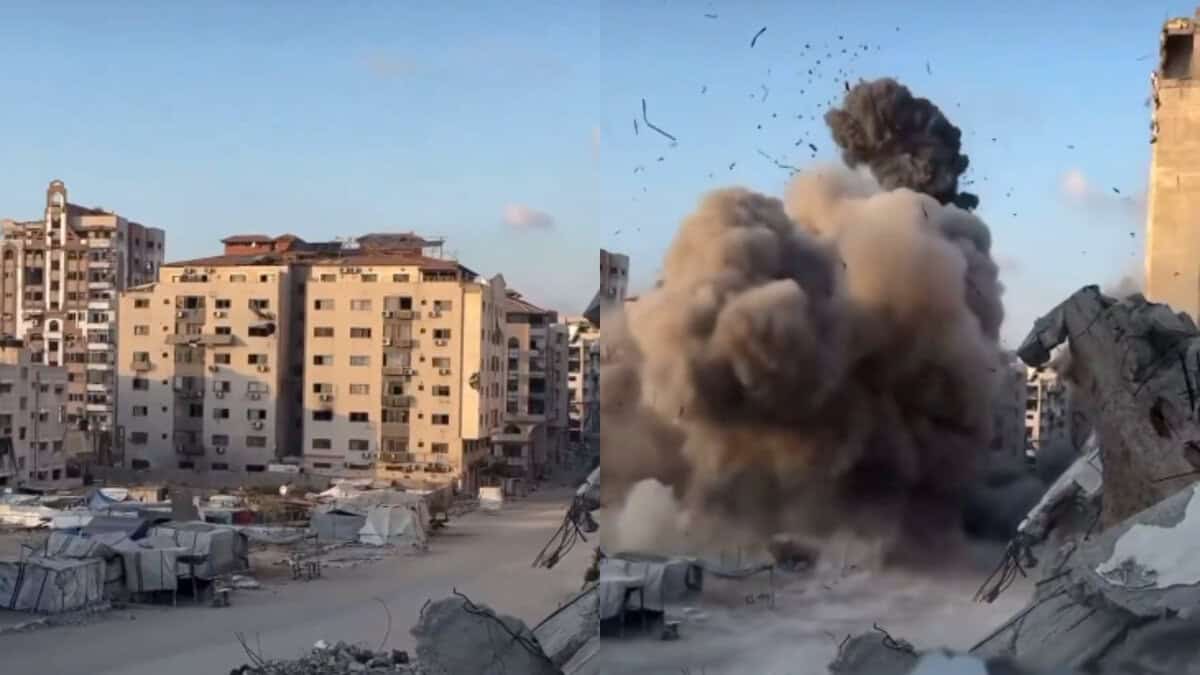 A building in Gaza is destroyed by Israel military