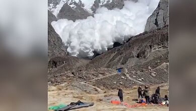 A massive avalanche struck the slopes near Annapurna I Base Camp