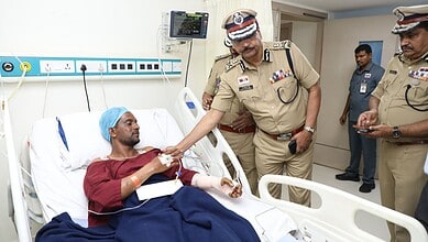 Telangana DGP visits Syed Asif, who was injured in a scuffle with rowdy sheeter Riyaz.