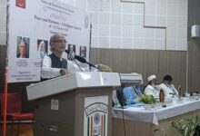 Ram Puniyani speaking at a conference in MAANU