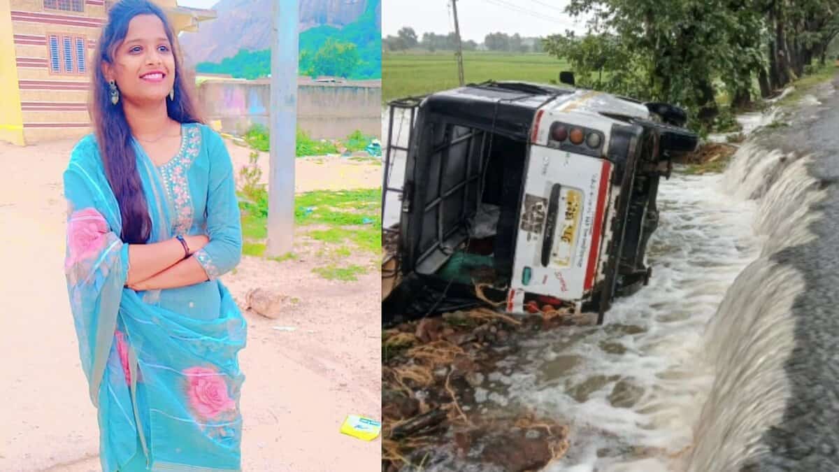 Girl gets washed away along with the bike in Zaffargadh mandal of Jangaon district on Wednesday night, October 29, 2025.