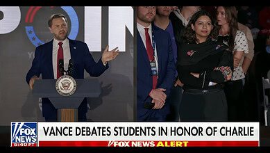 JD Vance speaking at a rally, hoping his wife is moved by Church
