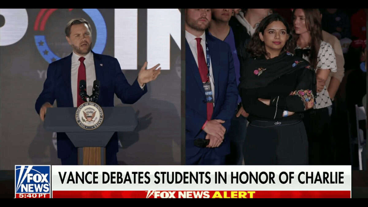 JD Vance speaking at a rally, hoping his wife is moved by Church