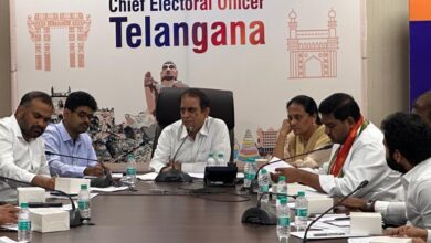 Telangana Chief Electoral Officer C Sudharshan Reddy holds a meeting ahead of Jubilee Hills bypoll