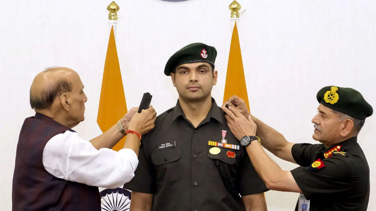 Rajnath Singh conferred Honorary rank of Lt Col to Neeraj Chopra