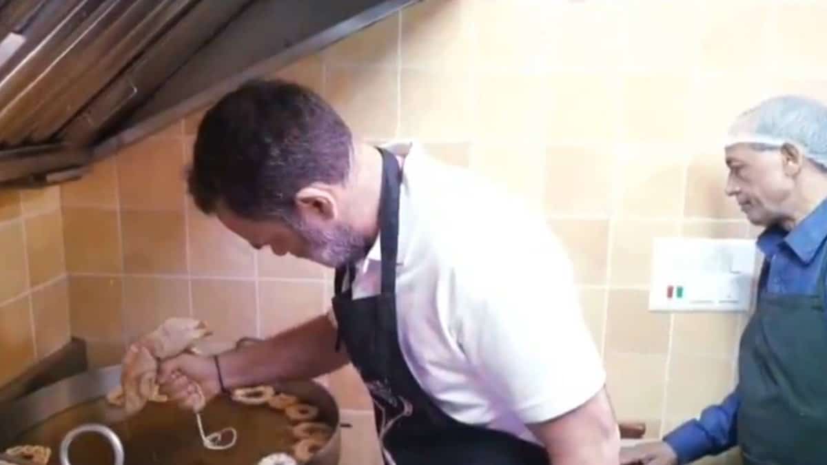 Rahul Gandhi making Diwali sweets