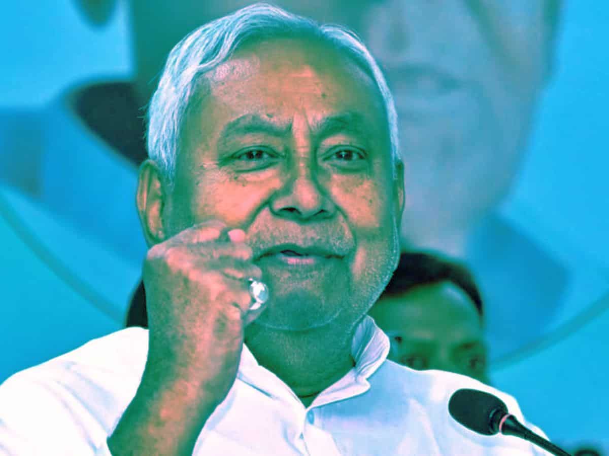 Nitish Kumar addressing a gathering