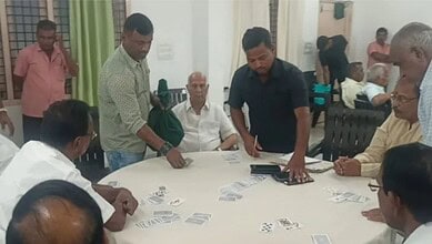 The image shows task force sleuths and Siddipet 1 Town police raiding the Citizens Club in Siddipet on Monday night, October 27, 2025.