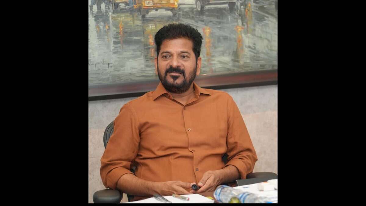 Telangana CM A Revanth Reddy addresses a meeting