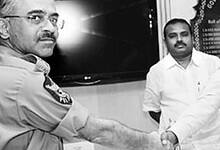 The image shows Azad surrendering before AP DGP in 2011.