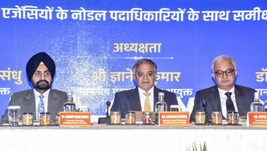 Chief Election Commissioner Gyanesh Kumar (center) with Election Commissioners Sukhbir Singh Sandhu (left) and Vivek Joshi (right) during a meeting with Heads/Nodal Officers of Enforcement Agencies in Bihar. (PTI Photo)