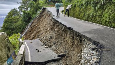 Darjeeling: A portion of the Rohini road connecting Siliguri and Darjeeling, damaged after heavy rainfall triggers landslides on Sunday. (PTI Photo