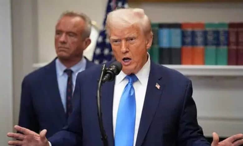 US President Donald Trump addresses a gathering
