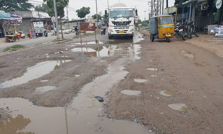 Road from Shaheennagar to Pahadishareef is filled with potholes