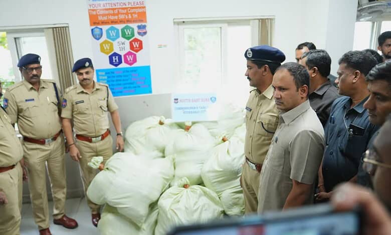 Bandlaguda police with the seized Ganja