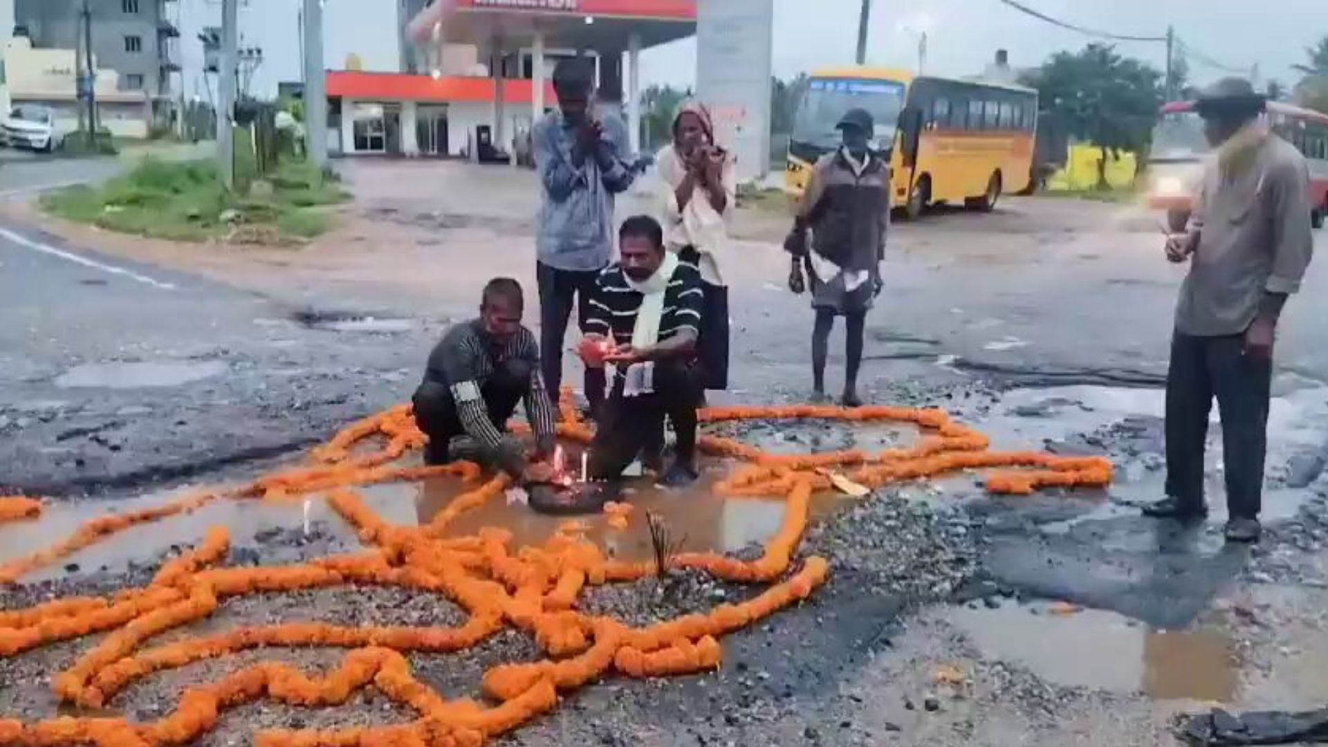 pothole Deepawali in Mandya