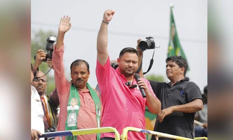 INDIA block CM candidate for Bihar elections, Tejashwi Yadav, during poll campaign