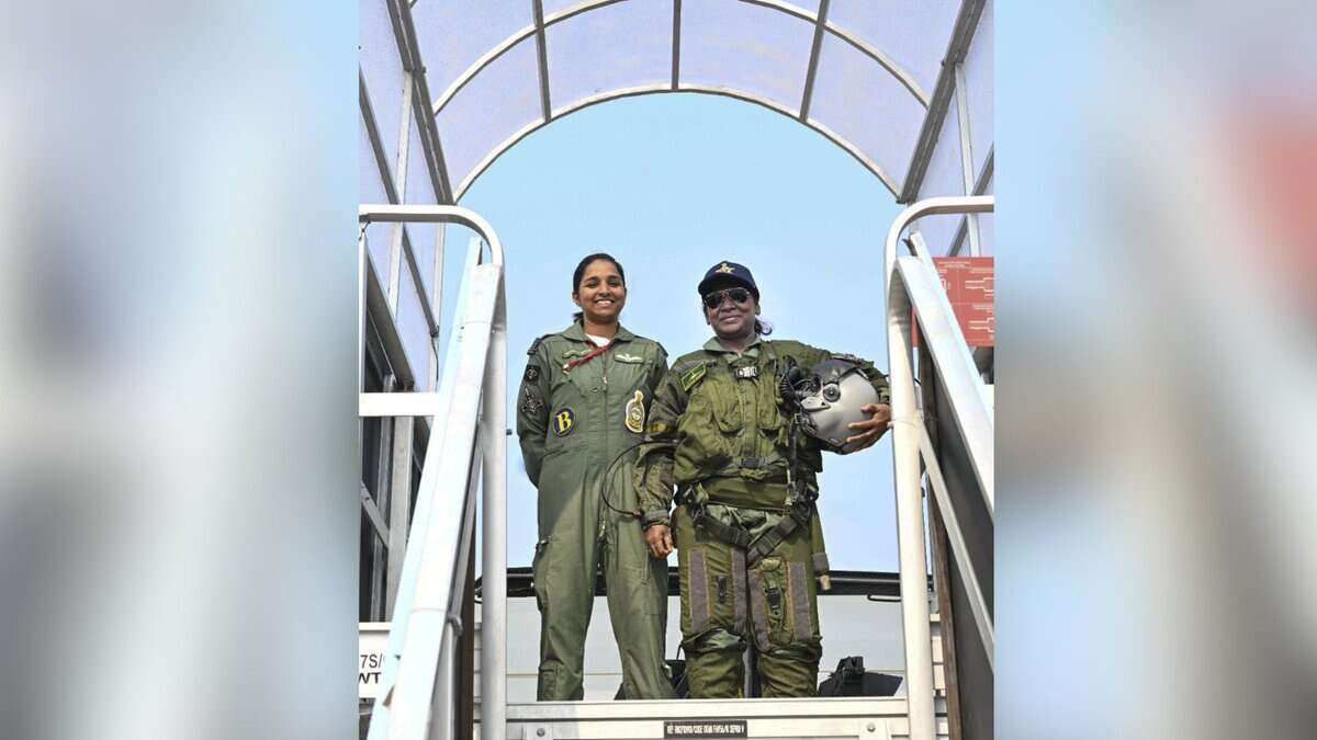 President Droupadi Murmu poses for pictures before she takes a sortie in Rafale fighter jet, at Air Force Station in Haryana's Ambala