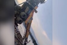 A crane overturned at the Saroornagar lake in Hyderabad