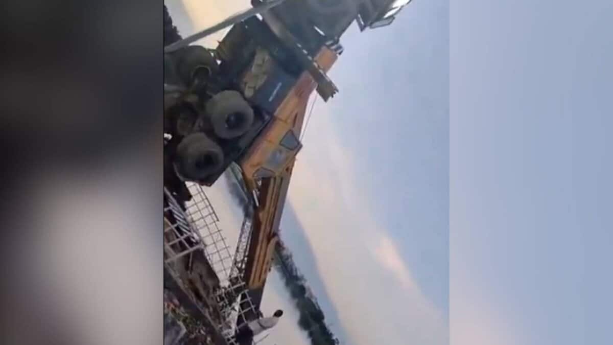 A crane overturned at the Saroornagar lake in Hyderabad