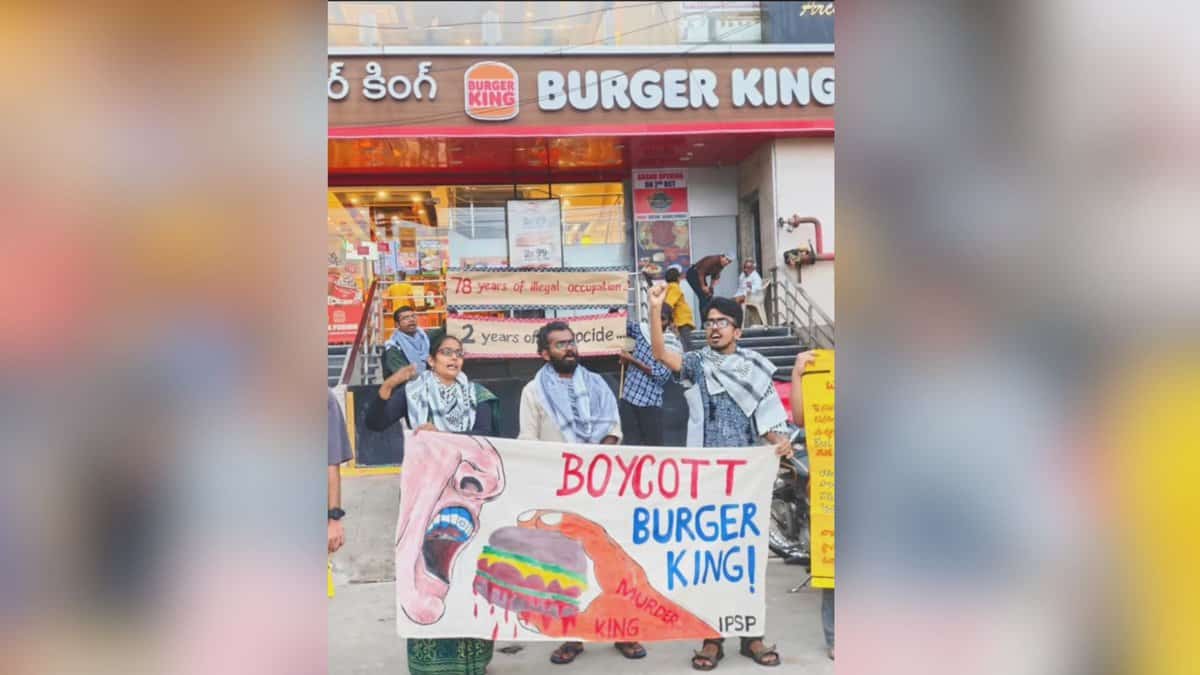 Pro-Palestine protest in front of Burger King outlet in Hyderabad