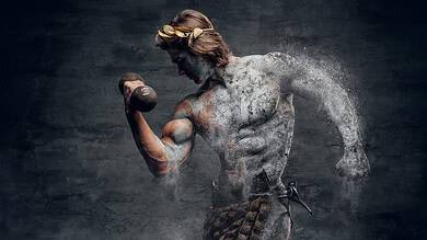 a bodybuilder posing in studio lighting